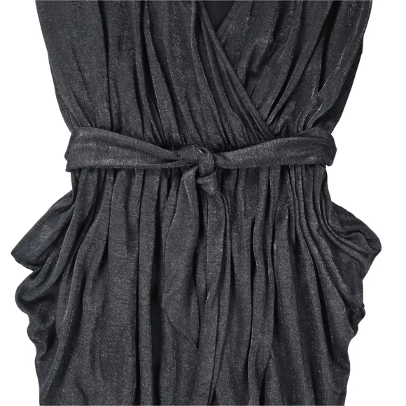 Armani Exchange Dress Black Mettalic Draped Gathered Belt Size XS - Picture 4 of 14